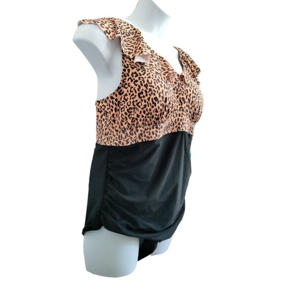Daci Leopard Print Flounce One-Piece Swimsuit Retro Style Plus Size 20W - Picture 4 of 9